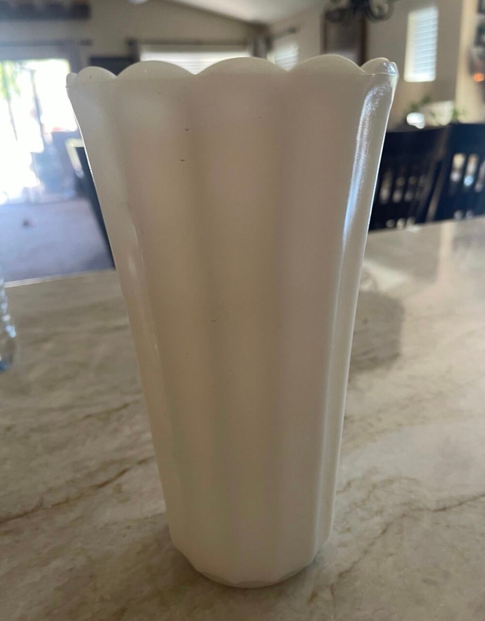 Vintage 50’s milk glass ribbed and scalloped vase